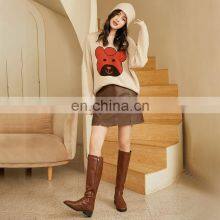 Женская кэшмеровая вязаная свободного кроя толстая свитерка с индивидуальным узором и джаккардовой вышивкой thumbnail-3