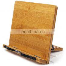 Bamboo Book Stand Adjustable Book Holder Tray and Page Paper Clips-Cookbook Reading Desk Portable Sturdy Lightweight Bookstand-T thumbnail-1