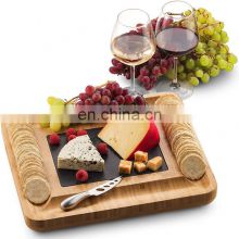 Wholesale High Quality Organic Charcuterie Cutting Bamboo Cheese Board And Slide Out Drawer Knife Cutlery Set