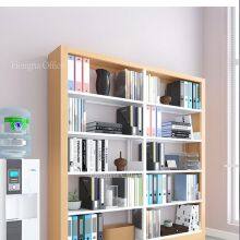 Modern Modular Bookshelf Adjustable Shelves Black White Wood Grain for Meeting Room Office thumbnail-3