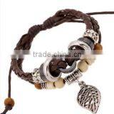 2016 Fashion Personalized Leaf Pendant Leather Bracelets, Vintage Handmade Charm Bracelets thumbnail-2
