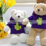 Plush Toy Bear Wearing Purple Hoodie/Luck Soft Gift Toy Bear With Hoodie Printing Clover/Stuffed Toy Bear in Clothes thumbnail-2