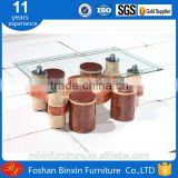 Living room furniture RB-515 modern rectangular glass&pu coffee table transparent glass tea table with small pu stool