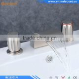 Nickel Brushed Finish Two Handles Three Holes Bathroom Waterfall Basin Mixer Vessel Faucet Tap