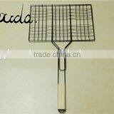 Stainless Steel Double Barebecue Bbq Grill Net With Wooden Handle BD-B8100 thumbnail-1