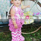 China Cheap Wholesale Toddler Girl Summer Short Sleeve Chevron Ruffle Pant Boutique Outfit Set thumbnail-1