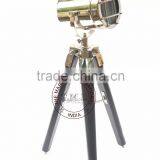 NAUTICAL SPOTLIGHT LAMP ON STAND - NICKEL PLATED SEARCHLIGHT ON WOODEN BLACK TRIPOD STAND thumbnail-3