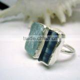 Aquamarine & Blue Kyanite Rough Natural Gemstones Ring, 925 Solid Sterling Silver Rings, Matt Finish Adjustable Rings thumbnail-4