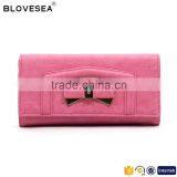 Guangzhou Factory Direct Trendy Style Bowknot Ornament Plain Color Ladies pu Leather Wallet thumbnail-1