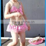 Domi Wholesale 2 Piece Kid's Leopard Swimwear Hot Selling Kids String Bikini With Cute Skirt and Cap thumbnail-3