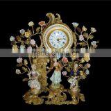 Ancient Collectable Antique Brass and Ceramic Table Clock, Decorative Lady Dancing Under Flower Tree Desk Clock thumbnail-1
