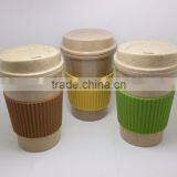 Take Away Coffee Cup Mug With Lid Biodegradable Bamboo Fiber Mug With Silicon Sleeve thumbnail-2