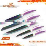 A3390-1 New Design 5pcs Colorful Titanium Blade Stainless Steel Kitchen Knife Set thumbnail-1