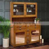 Kitchen Cabinet, Solid Teak Wood Combination With Glass Doors, Natural Color thumbnail-1