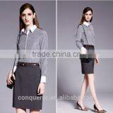 Ladies Formal Work Office Regular Fit Contrast Collar Cuff Cotton Shirt thumbnail-1