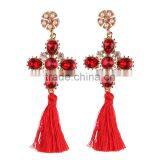 Bohemian Jewelry Rhinestone Gems With Alloy Plated Tassel Dangle Earrings thumbnail-3