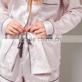 Pink Stripe Satin Shorts Pyjama Set With Pocket Front Design Women Pajama Adults Nightwear Made In China thumbnail-4