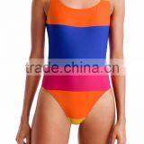 Stripe U Back One Piece Swimsuit Customizable Rainbow Of Stripes Color Blocks Swimsuit 80% Nylon 20% Elastane Lined Ladies Swim thumbnail-2