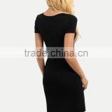Rayon Black Short Sleeve Split Side Sheath Dress Polyester Spandex Plain Casual Short Dress thumbnail-3