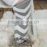 Wholesale Knit Cotton Baby Leg Warmers Grey and White With Grey Chiffon Ruffles thumbnail-2