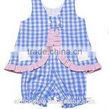 New Arrive Blue Check Easter Bunnies Baby Outfit Little Girls Summer Ruffle Sets thumbnail-2