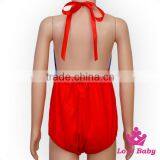Lake Little Girl Clothing Plain Blue And Red Halter Infant Newborn Pom Blank Bodysuit Baby Romper thumbnail-4