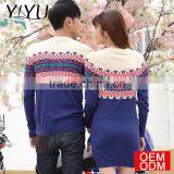 Latest Design Winter Cotton Color Block Long Sleeve Folk Couple Knit Sweater thumbnail-2