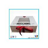 White Rigid Cardboard Paper Packaging Box with Red Ribbon and Clear Window on Top