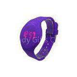 Purple Round Face LED Digital Wrist Watch For Women With Logo Debossed