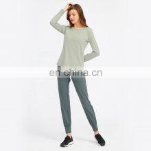 Soft Loose Long Sleeve Sports T Shirt Womens Custom Logo Yoga Causal Round Neck Tops thumbnail-5