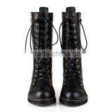 Fashion Ladies Black Real Leather Flat Heel Tie Up Half Boot thumbnail-2