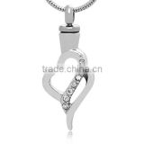 China Supply 316 Stainless Steel Pets Keepsake Silver Crystal Urn Pendant Graceful Women's Hollow Out Heart Cremation Pendant