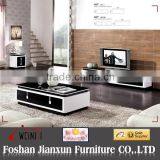 887# Black glass top wood coffee table with drawers
