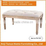 TB-7537 Linen covered bench for changing shoes with Vintage rubber wood and Buttons