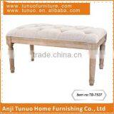 TB-7537 Linen Covered Bench for Changing Shoes With Vintage Rubber Wood and Buttons thumbnail-1