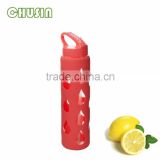 pyrex glass water bottle with high quality silicone sleeve wholesale