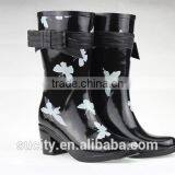 Butterfly Wedge Heel Womens Rubber Rain Boots With Strap thumbnail-1