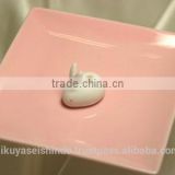 Pink porcelain incense plate and rabbit shaped incense stand, Scentscape series, Nippon Kodo
