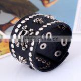 Fashion Cool Rock Wide Genuine Leather Wrap Skull Bracelet thumbnail-2