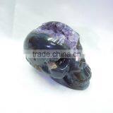 Natural Amethyst Crystal Quartz Points Carving Skull, Purple Crystal Quartz Skull for Sale thumbnail-3