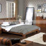 Contemporary Natural Wood Bedroom Furniture,Morden Solid Wood Frame Bed,Zebra-Stripe Design Upholstered Bed thumbnail-1