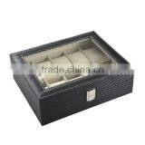 10 Slot Display Carbon Fiber Stripe Packing Box For Watch, With Acrylic Window Gift Package Boxs thumbnail-3