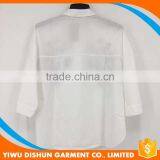 Women Collar Design Flower Embroidered 3/4 Sleeve Washed Shirt thumbnail-6