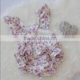 Summer Soft Newborn Baby Cotton Clothes Toddler Floral Vintage Bodysuit Baby Girls Ruffle Design Romper thumbnail-2
