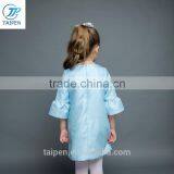 Girls A-line Puff Sleeve Dresss With Flower Pattern Blue Stain Dress Designs For Girl OEM Service thumbnail-4