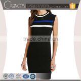 Black Viscos Slim Fit Crew Neck Sleeveless Knitted Dress With Stripes thumbnail-1