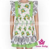 Spring St.Patricks Day Clothes Green Color Flutter Sleeve Ruffle Design Baby Girl Short Puffy Dress thumbnail-2