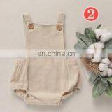 Girls Boys Button Rompers Clothes Solid Yellow Blue Button Summer Linen Newborn Belt Jumpsuit Newborn Romper Onesies thumbnail-4