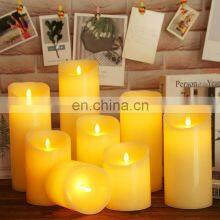 2020 IVORY Flame Less 3 AAA BATTERY OPERATED LED WAX Pillar Flickering CANDLES SET thumbnail-2