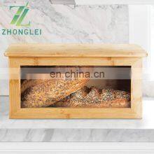 100% Bamboo Bread Box Bin With Lid Front Window for Kitchen Countertop thumbnail-3